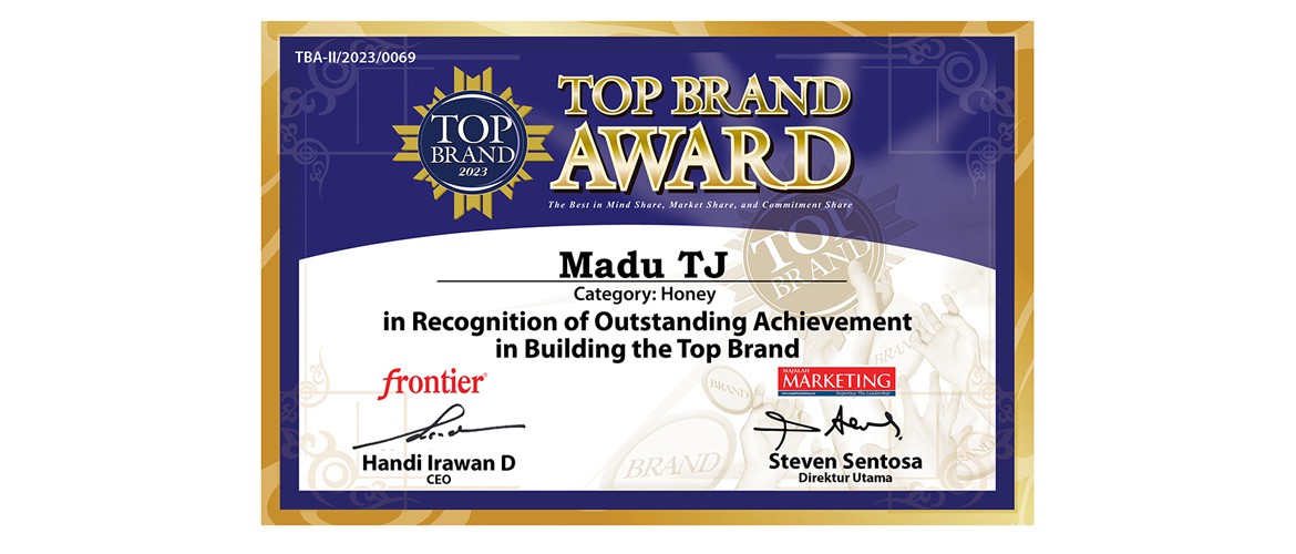 Penghargaan Top Brand Award 2023 untuk Madu TJ